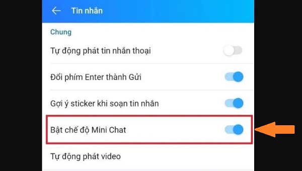 Bật chế độ Mini Chat