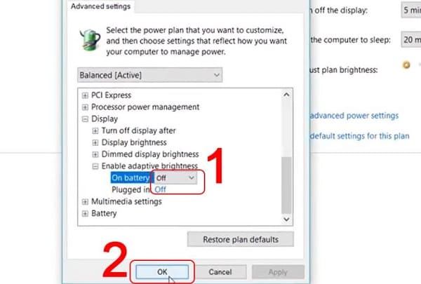Cách tắt tính năng tự điều chỉnh độ sáng màn hình Windows 10 cách 3